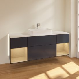 Тумба под раковину Villeroy & Boch Finion 160х50,1 см с подсветкой МДФ темно-синий матовый лак/стекло белое матовое G331PCHG