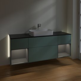 Тумба под раковину Villeroy & Boch Finion 160х50,1 см с подсветкой МДФ оливковый матовый лак/стекло черное матовое G332GKGM