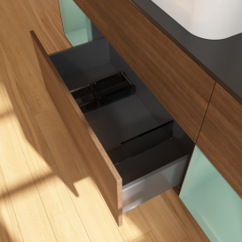 Тумба под раковину Villeroy & Boch Finion 160х50,1 см с подсветкой МДФ шпон грецкого ореха/стекло черное матовое G332GMGN