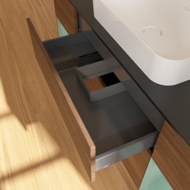 Тумба под раковину Villeroy & Boch Finion 160х50,1 см с подсветкой МДФ шпон грецкого ореха/стекло черное матовое G332GMGN