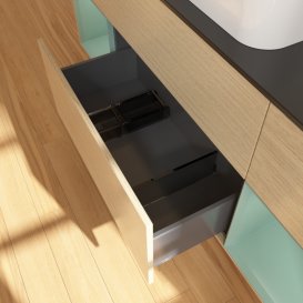 Тумба під раковину Villeroy & Boch Finion 160х50,1 см із підсвічуванням МДФ шпон дуба/скло чорне матове G332GMPC