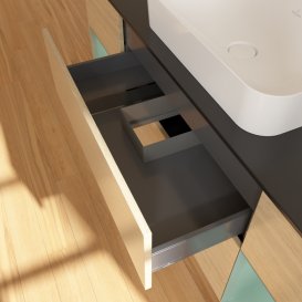 Тумба під раковину Villeroy & Boch Finion 160х50,1 см із підсвічуванням МДФ шпон дуба/скло чорне матове G332GMPC