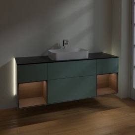 Тумба под раковину Villeroy & Boch Finion 160х50,1 см с подсветкой МДФ оливковый матовый лак/стекло черное матовое G332GNGM