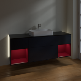 Тумба под раковину Villeroy & Boch Finion 160х50,1 см с подсветкой МДФ темно-синий матовый лак/стекло черное матовое G332HBHG
