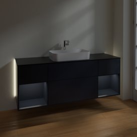Тумба под раковину Villeroy & Boch Finion 160х50,1 см с подсветкой МДФ темно-синий матовый лак/стекло черное матовое G332HGHG