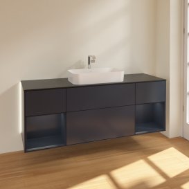 Тумба под раковину Villeroy & Boch Finion 160х50,1 см с подсветкой МДФ темно-синий матовый лак/стекло черное матовое G332HGHG