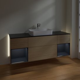 Тумба під раковину Villeroy & Boch Finion 160х50,1 см із підсвічуванням МДФ шпон дуба/скло чорне матове G332HGPC