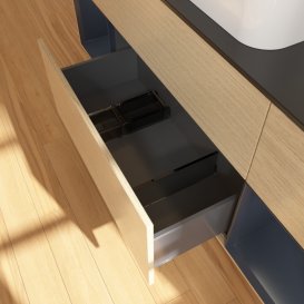 Тумба під раковину Villeroy & Boch Finion 160х50,1 см із підсвічуванням МДФ шпон дуба/скло чорне матове G332HGPC