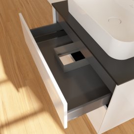 Тумба под раковину Villeroy & Boch Finion 80х50,1 см МДФ глянцевый белый лак/стекло черное матовое F34200GF