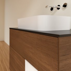 Тумба под раковину Villeroy & Boch Finion 100х50,1 см с подсветкой МДФ шпон грецкого ореха/стекло черное матовое F662GFGN