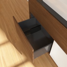 Тумба под раковину Villeroy & Boch Finion 100х50,1 см с подсветкой МДФ шпон грецкого ореха/стекло черное матовое F662GFGN