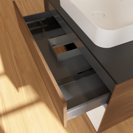 Тумба под раковину Villeroy & Boch Finion 100х50,1 см с подсветкой МДФ шпон грецкого ореха/стекло черное матовое F662GFGN