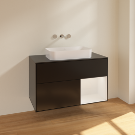Тумба под раковину Villeroy & Boch Finion 100х50,1 см с подсветкой МДФ черный матовый лак/стекло черное матовое F662GFPD