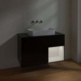 Тумба под раковину Villeroy & Boch Finion 100х50,1 см с подсветкой МДФ черный матовый лак/стекло черное матовое F662GFPD