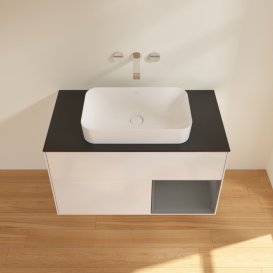 Тумба під раковину Villeroy & Boch Finion 100х50,1 см з підсвіткою МДФ білий глянцевий лак/скло чорне матове F662GKGF