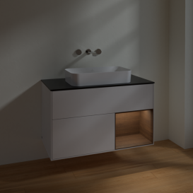 Тумба под раковину Villeroy & Boch Finion 100х50,1 см с подсветкой МДФ глянцевый белый лак/стекло черное матовое F662GNGF