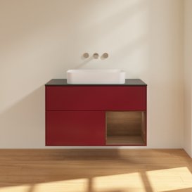 Тумба под раковину Villeroy & Boch Finion 100х50,1 см с подсветкой МДФ пион матовый лак/стекло черное матовое F662GNHB