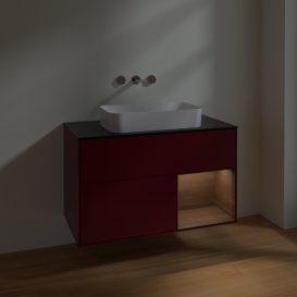 Тумба под раковину Villeroy & Boch Finion 100х50,1 см с подсветкой МДФ пион матовый лак/стекло черное матовое F662GNHB