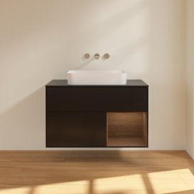 Тумба под раковину Villeroy & Boch Finion 100х50,1 см с подсветкой МДФ черный матовый лак/стекло черное матовое F662GNPD