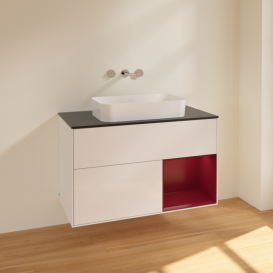 Тумба під раковину Villeroy & Boch Finion 100х50,1 см з підсвіткою МДФ білий глянцевий лак/скло чорне матове F662HBGF