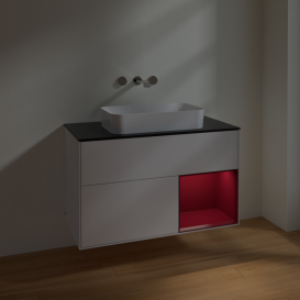 Тумба під раковину Villeroy & Boch Finion 100х50,1 см з підсвіткою МДФ білий глянцевий лак/скло чорне матове F662HBGF