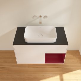 Тумба під раковину Villeroy & Boch Finion 100х50,1 см із підсвічуванням МДФ білий матовий лак/скло чорне матове F662HBMT