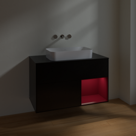 Тумба під раковину Villeroy & Boch Finion 100х50,1 см із підсвічуванням МДФ чорний матовий лак/скло чорне матове F662HBPD