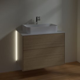 Тумба під раковину Villeroy & Boch Finion 80х50,1 см з підсвічуванням МДФ шпон дуба/скло біле матове G34100PC