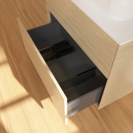 Тумба під раковину Villeroy & Boch Finion 80х50,1 см з підсвічуванням МДФ шпон дуба/скло біле матове G34100PC