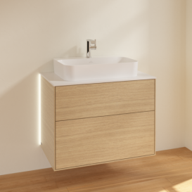 Тумба під раковину Villeroy & Boch Finion 80х50,1 см з підсвічуванням МДФ шпон дуба/скло біле матове G34100PC