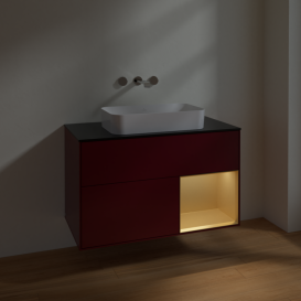 Тумба под раковину Villeroy & Boch Finion 100х50,1 см с подсветкой МДФ пион матовый лак/стекло черное матовое F662HFHB