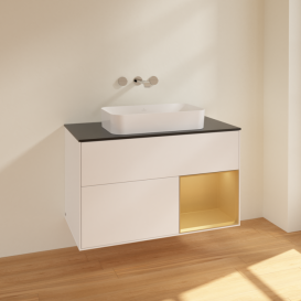 Тумба під раковину Villeroy & Boch Finion 100х50,1 см із підсвічуванням МДФ білий матовий лак/скло чорне матове F662HFMT