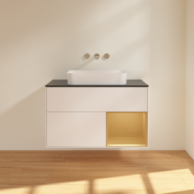 Тумба під раковину Villeroy & Boch Finion 100х50,1 см із підсвічуванням МДФ білий матовий лак/скло чорне матове F662HFMT