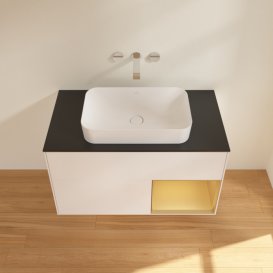 Тумба під раковину Villeroy & Boch Finion 100х50,1 см із підсвічуванням МДФ білий матовий лак/скло чорне матове F662HFMT