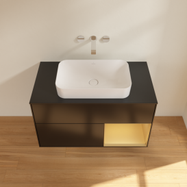 Тумба під раковину Villeroy & Boch Finion 100х50,1 см із підсвічуванням МДФ чорний матовий лак/скло чорне матове F662HFPD