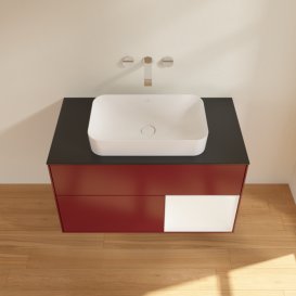 Тумба під раковину Villeroy & Boch Finion 100х50,1 см з підсвічуванням МДФ півонія матовий лак/скло чорне матове F662MTHB