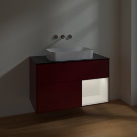 Тумба під раковину Villeroy & Boch Finion 100х50,1 см з підсвічуванням МДФ півонія матовий лак/скло чорне матове F662MTHB