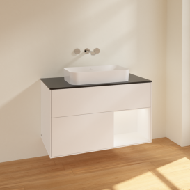 Тумба під раковину Villeroy & Boch Finion 100х50,1 см із підсвічуванням МДФ білий матовий лак/скло чорне матове F662MTMT