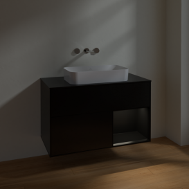 Тумба под раковину Villeroy & Boch Finion 100х50,1 см с подсветкой МДФ черный матовый лак/стекло черное матовое F662PDPD