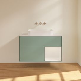 Тумба под раковину Villeroy & Boch Finion 100х50,1 см с подсветкой МДФ оливковый матовый лак/стекло белое матовое F661GFGM