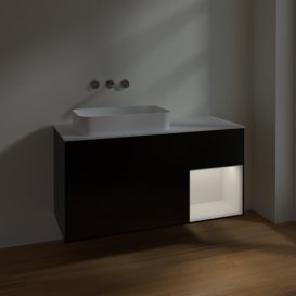 Тумба під раковину Villeroy & Boch Finion 120х50,1 см із підсвічуванням МДФ чорний матовий лак/скло біле матове F691GFPD