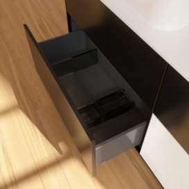 Тумба під раковину Villeroy & Boch Finion 120х50,1 см із підсвічуванням МДФ чорний матовий лак/скло біле матове F691GFPD