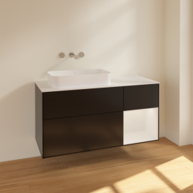Тумба під раковину Villeroy & Boch Finion 120х50,1 см із підсвічуванням МДФ чорний матовий лак/скло біле матове F691GFPD