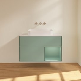 Тумба під раковину Villeroy & Boch Finion 100х50,1 см із підсвічуванням МДФ оливковий матовий лак/скло біле матове F661GMGM