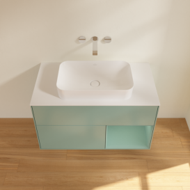 Тумба під раковину Villeroy & Boch Finion 100х50,1 см із підсвічуванням МДФ оливковий матовий лак/скло біле матове F661GMGM