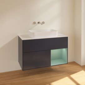 Тумба под раковину Villeroy & Boch Finion 100х50,1 см с подсветкой МДФ темно-синий матовый лак/стекло белое матовое F661GMHG