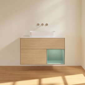 Тумба под раковину Villeroy & Boch Finion 100х50,1 см с подсветкой МДФ шпон дуба/стекло белое матовое F661GMPC