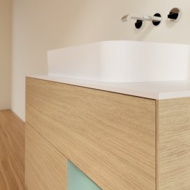 Тумба под раковину Villeroy & Boch Finion 100х50,1 см с подсветкой МДФ шпон дуба/стекло белое матовое F661GMPC