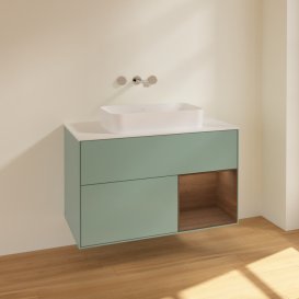 Тумба під раковину Villeroy & Boch Finion 100х50,1 см із підсвічуванням МДФ оливковий матовий лак/скло біле матове F661GNGM