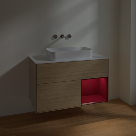 Тумба под раковину Villeroy & Boch Finion 100х50,1 см с подсветкой МДФ шпон дуба/стекло белое матовое F661HBPC